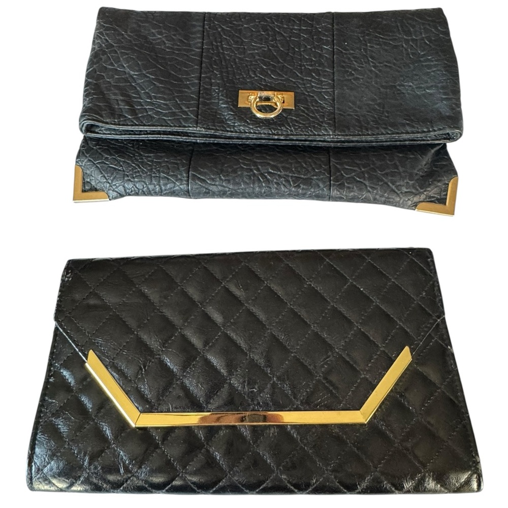 🖤 2-iBlack Clutch Bundle‎ – Quilted Patent & Textured Faux Leather